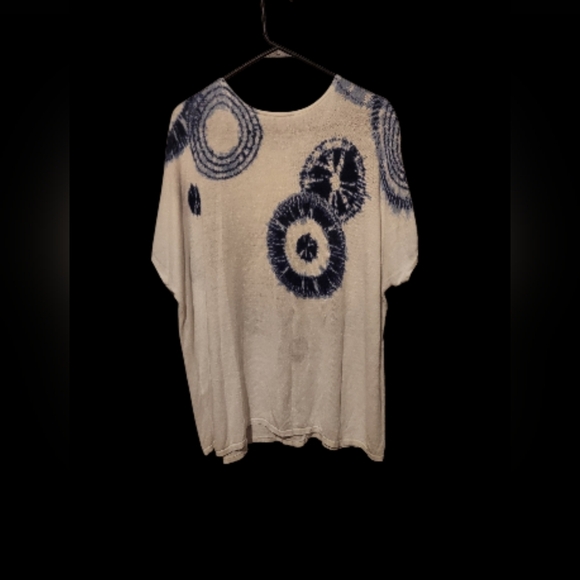 Pure J. Jill L Large White Blue Tie Dye Linen Boho Hippie Top Beach Lagenlook - Picture 3 of 10